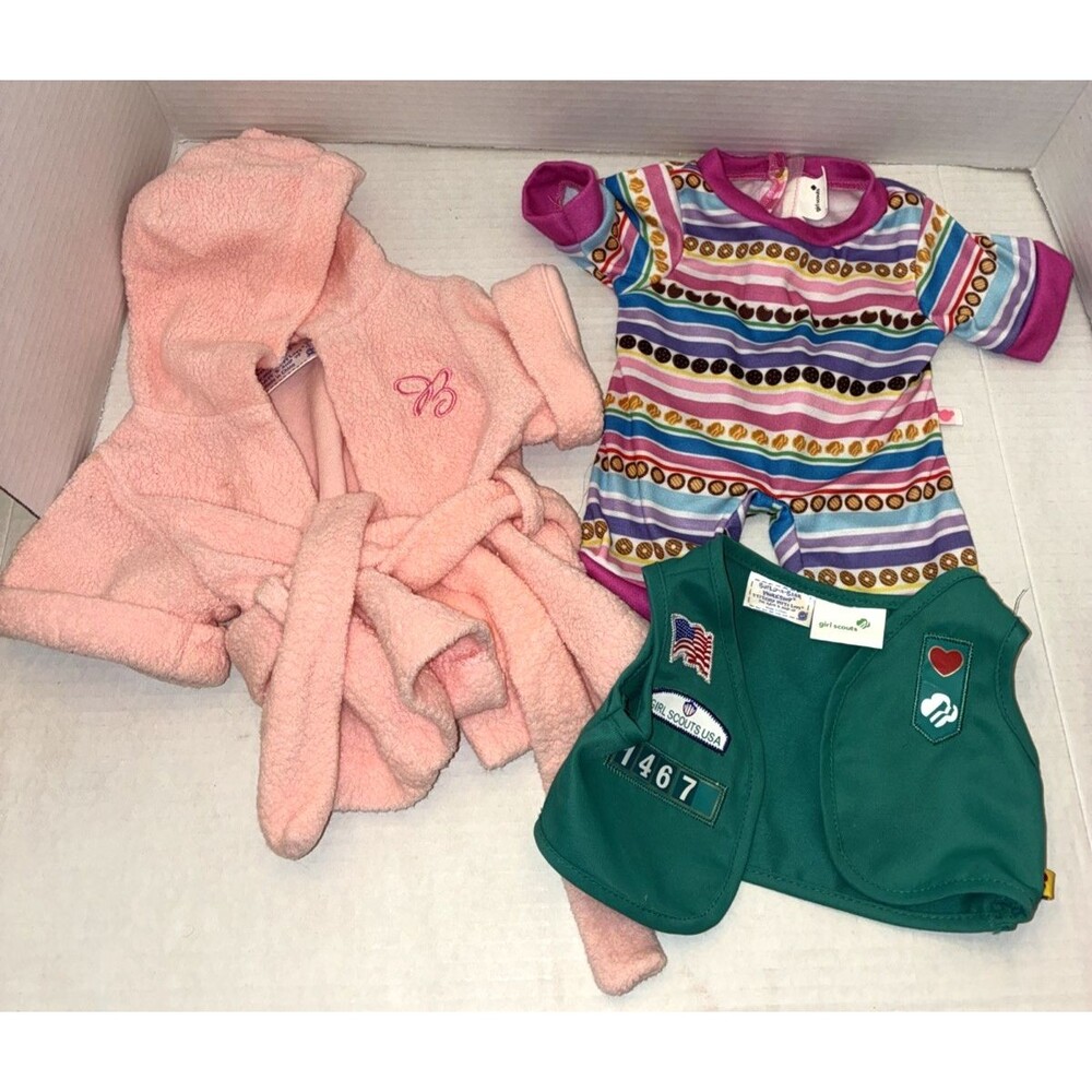 Build-A-Bear One Smart Cookie Girl Scouts Pajamas and Green Vest + Pink Robe Lot